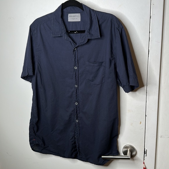 Velvet by Grandma Spencer Navy light weight short sleeve button down shirt - Picture 2 of 4
